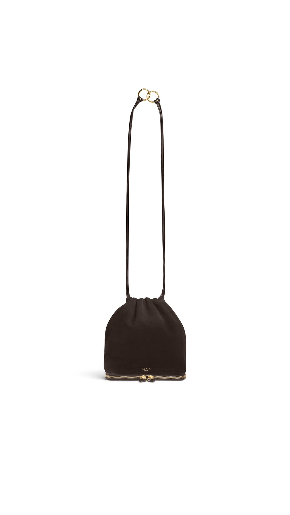 ALA&Iuml;A LE POCHON BAG IN SUEDE DARK BROWN