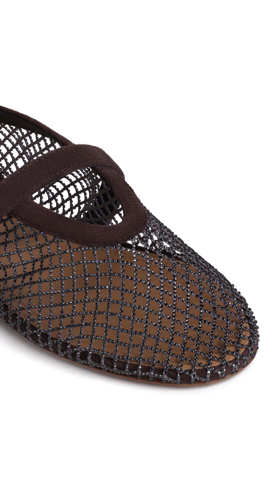 ALA&Iuml;A BALLET FLATS IN STRASS FISHNET DARK BROWN - View 3