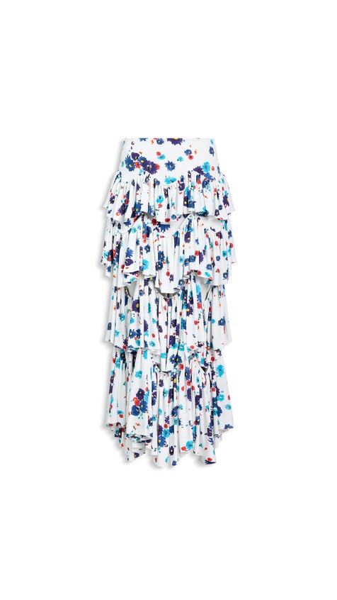 ALA&Iuml;A DRAPED PRINTED SKIRT WHITE/BLUE