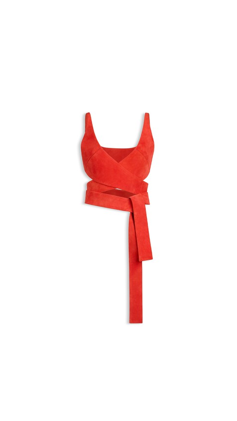 ALA&Iuml;A VELVET GOATSKIN WRAPPED TOP BLOOD ORANGE