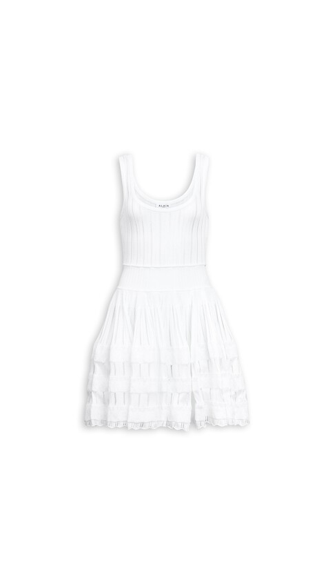 ALA&Iuml;A SHINY CRINOLINE DRESS OPTICAL WHITE