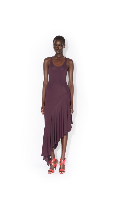 ALA&Iuml;A ASYMMETRIC FLUID JERSEY DRESS BORDEAUX - View 2