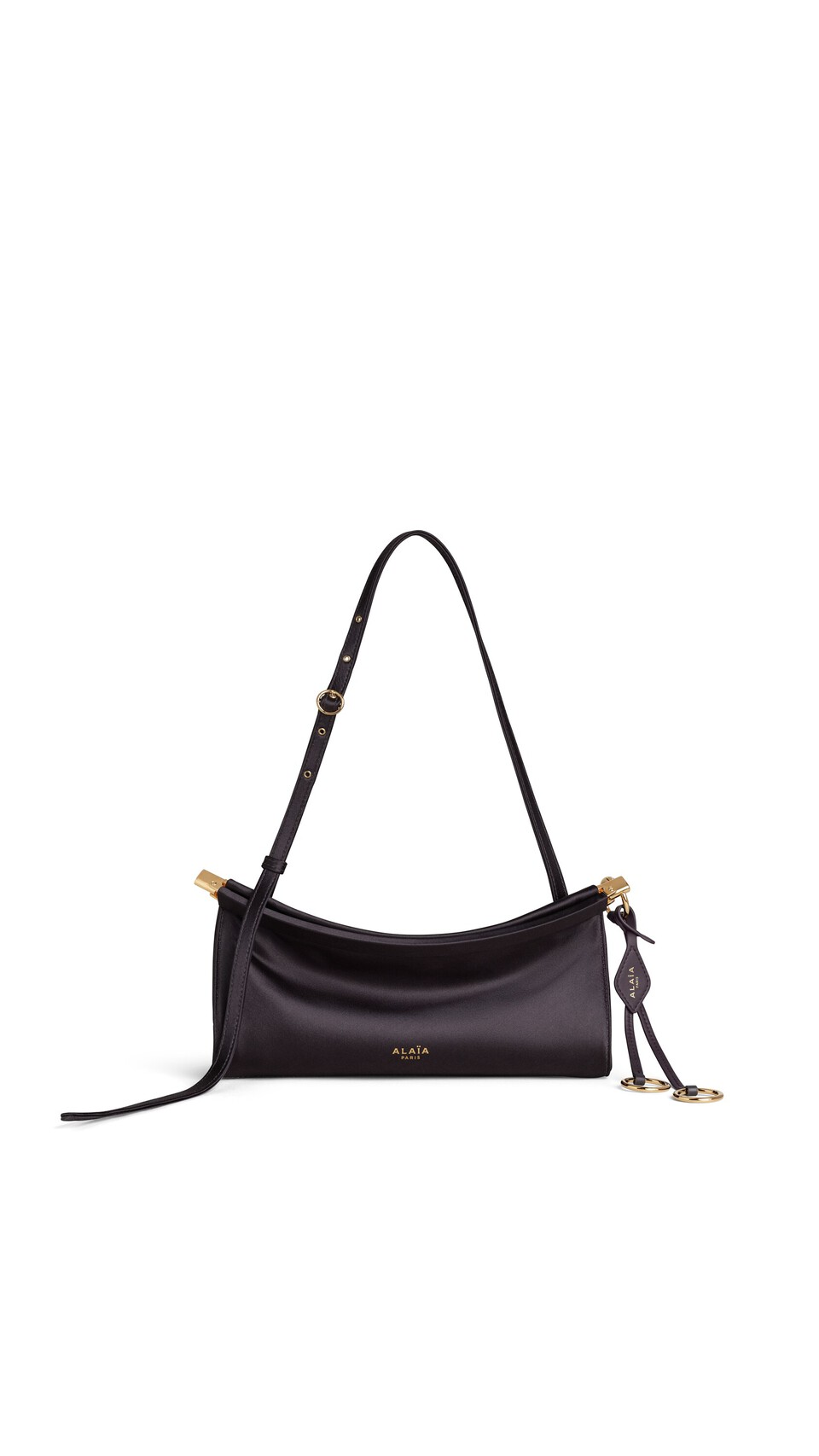 ALA&Iuml;A LE CLICK EAST WEST SMALL BAG IN SATIN ANTHRACITE