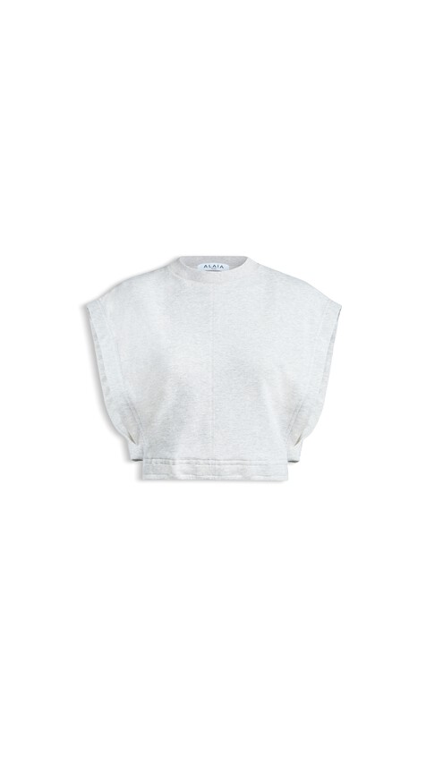ALA&Iuml;A FLEECE JERSEY CROP TOP MIXED GREY