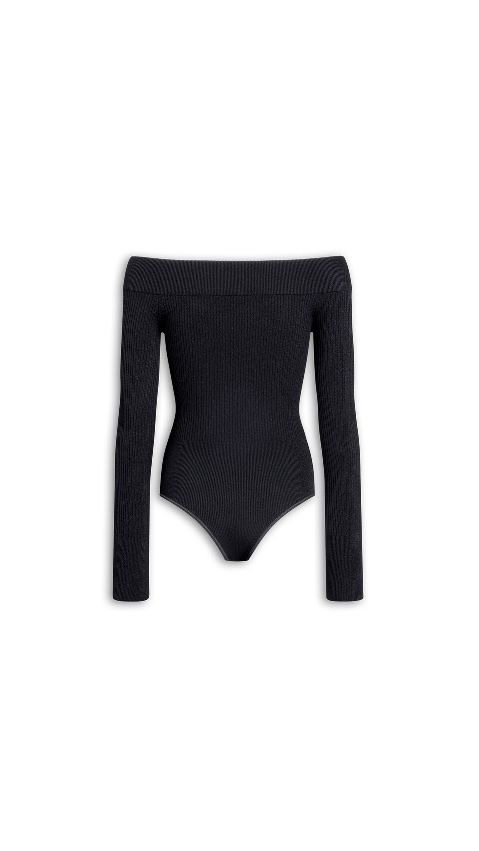 ALA&Iuml;A SCULPTING RIB KNIT OFF-SHOULDER BODYSUIT BLACK - View 2