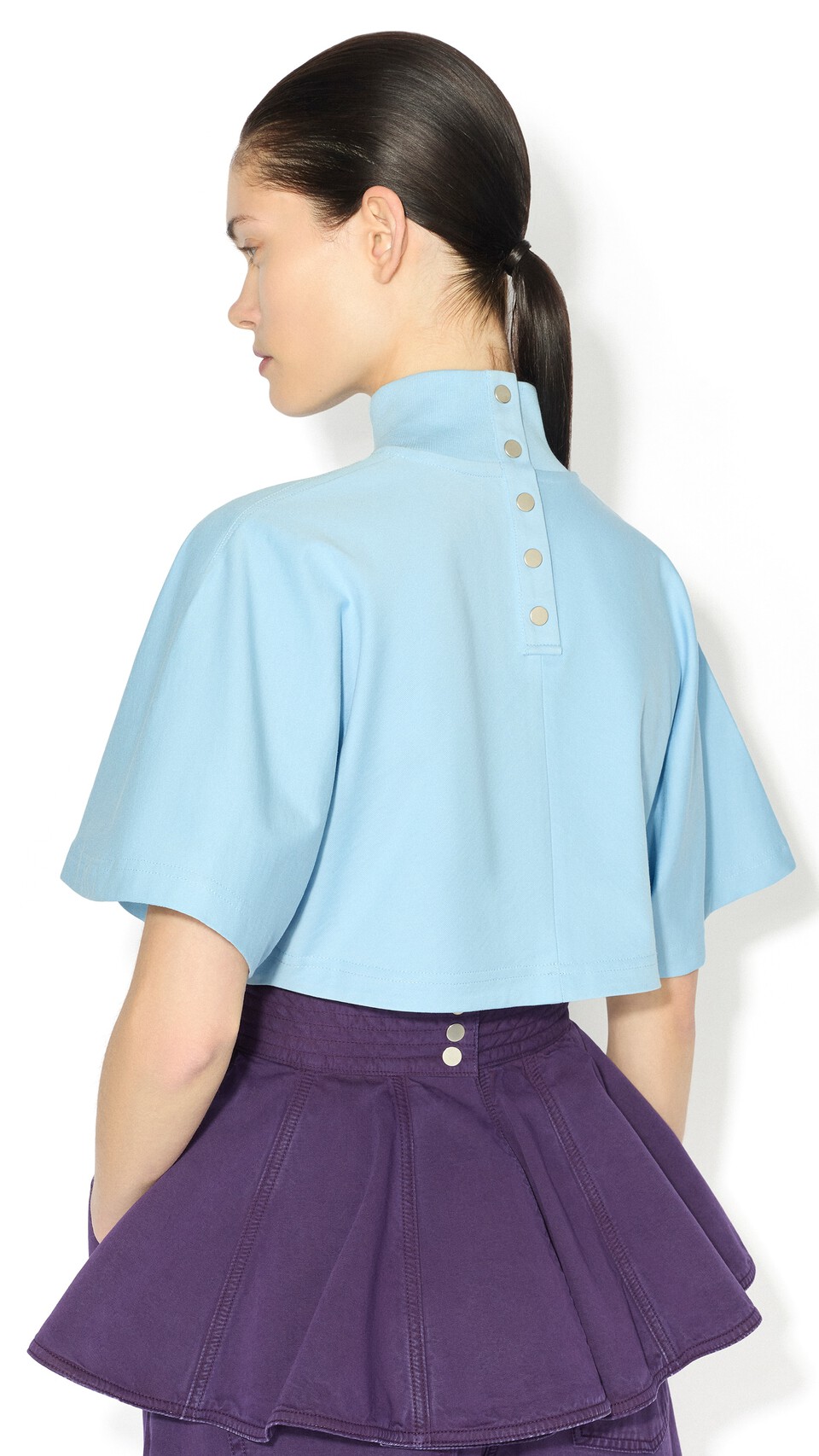 ALA&Iuml;A CROPPED COTTON JERSEY T-SHIRT SKY - View 4