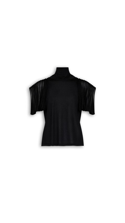 ALA&Iuml;A LEAF-GODET TOP BLACK