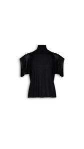 BLACK - ALA&Iuml;A LEAF-GODET TOP