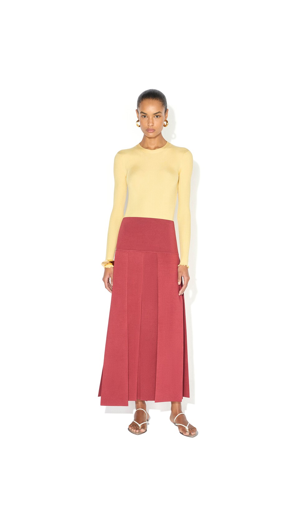 ALA&Iuml;A SILK RIBBED KNIT TOP PALE YELLOW - View 2