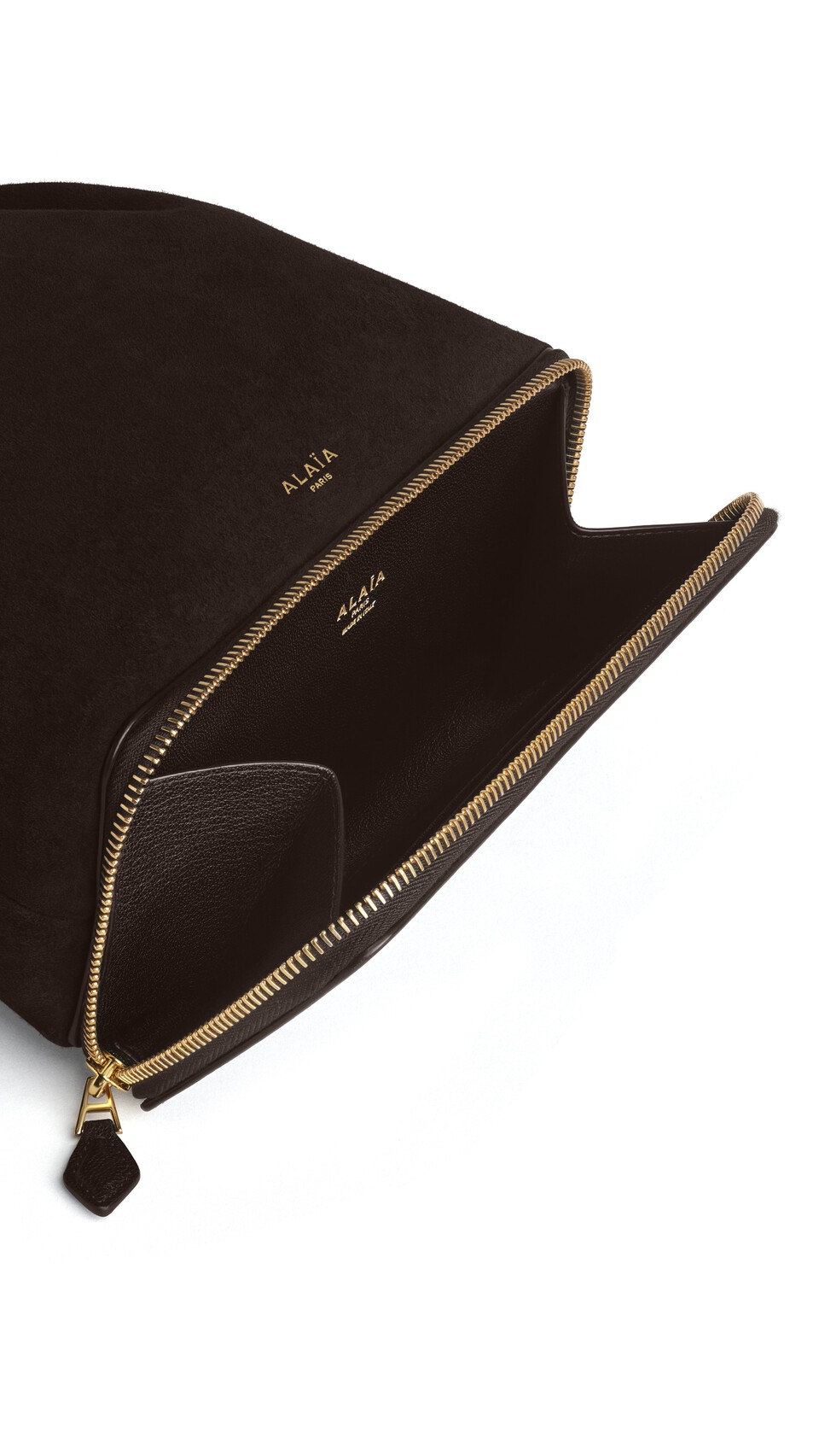 ALA&Iuml;A LE POCHON BAG IN SUEDE DARK BROWN - View 3