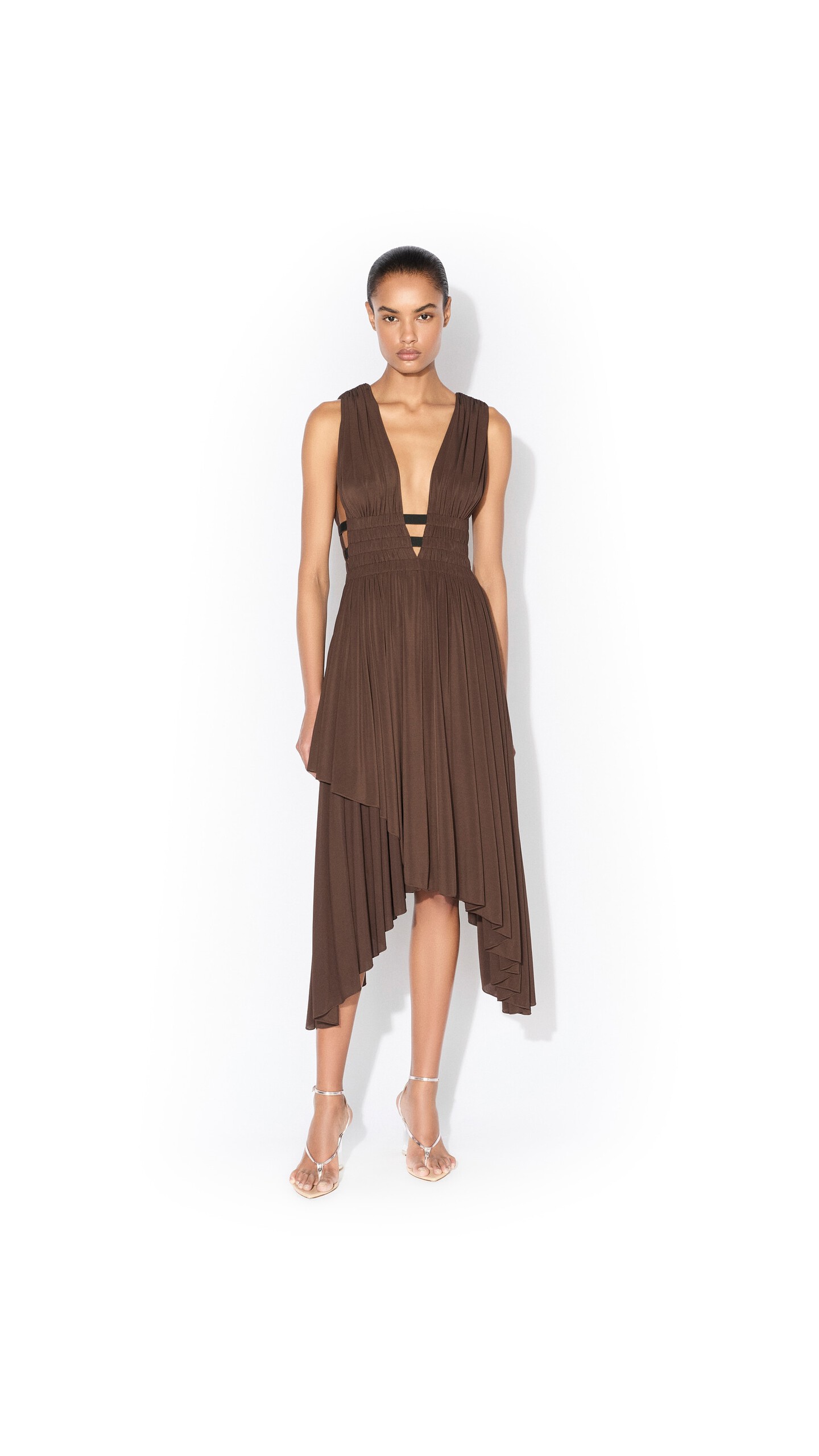 ALA&Iuml;A DEESSE V-NECK DRESS CHOCOLATE - View 2