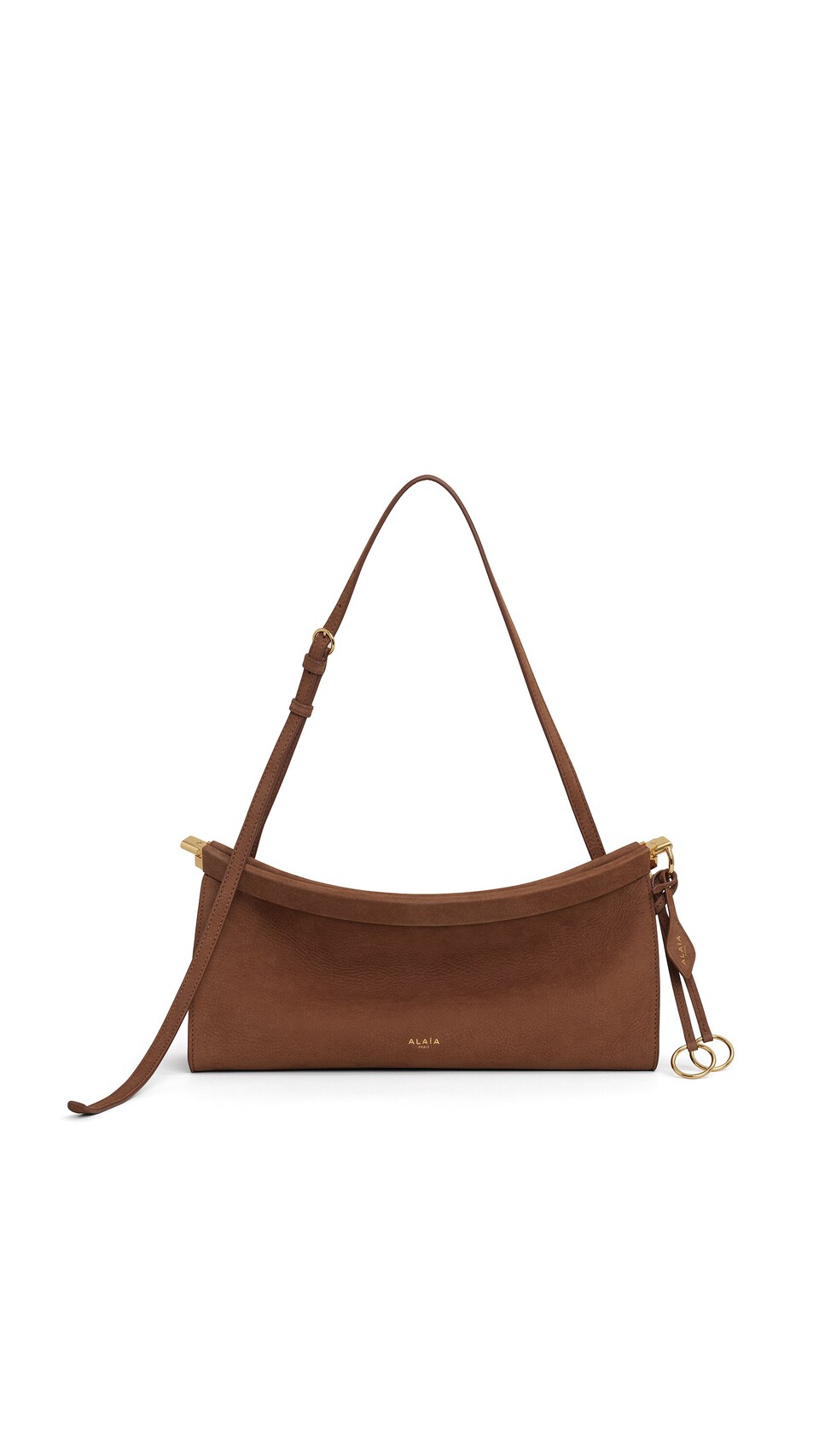 ALA&Iuml;A LE CLICK EAST WEST MEDIUM BAG IN NUBUCK BROWN