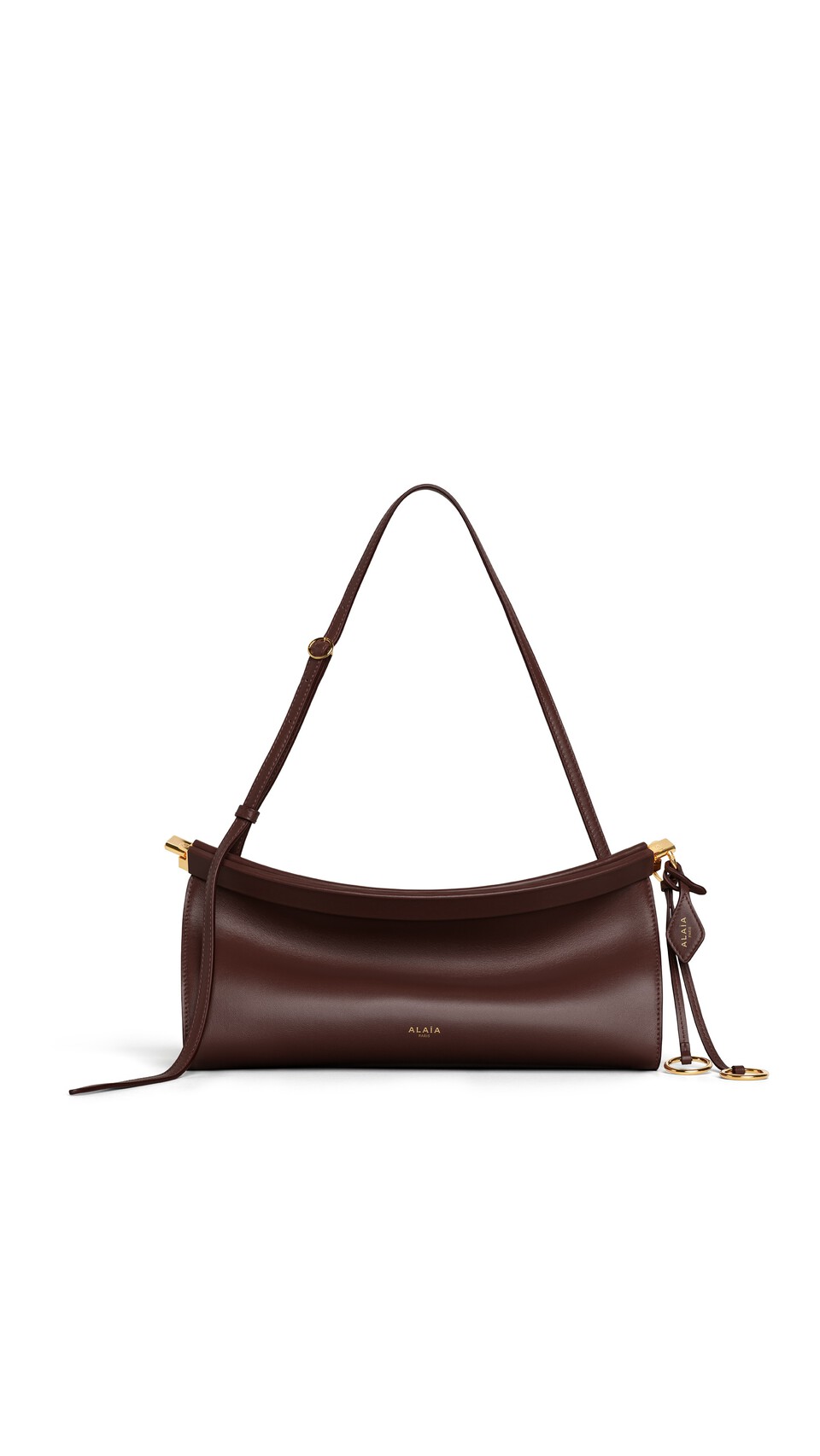 ALA&Iuml;A LE CLICK EAST WEST MEDIUM BAG IN CALFSKIN BROWN