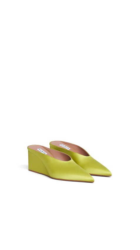 ALA&Iuml;A CUBE MULES IN SATIN LIME - View 2