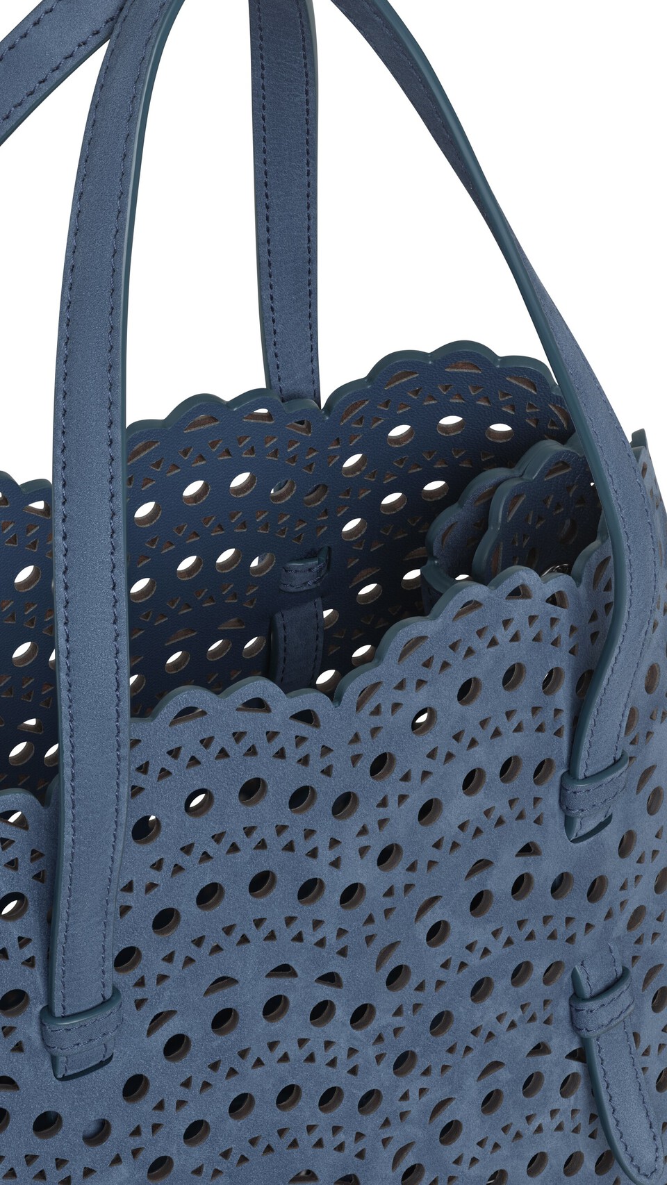 ALA&Iuml;A MINA 25 BAG IN PERFORATED VIENNE NUBUCK  BLUE - View 3