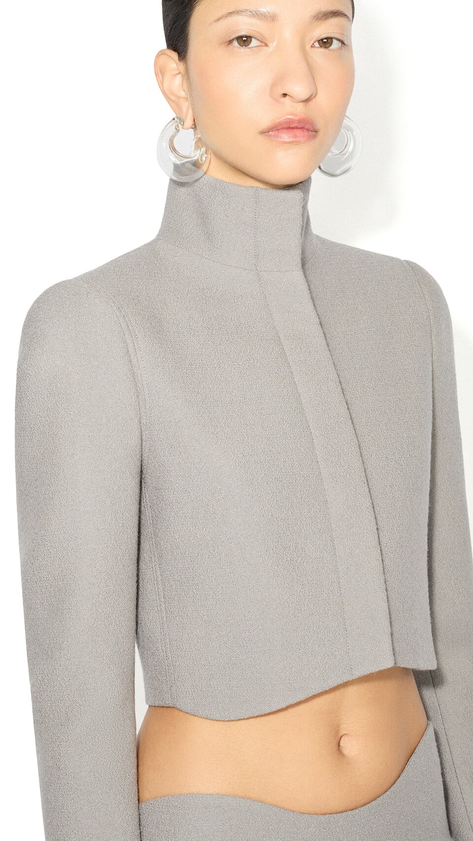 ALA&Iuml;A CURVED WOOL CREPE SKIRT GREY - View 4