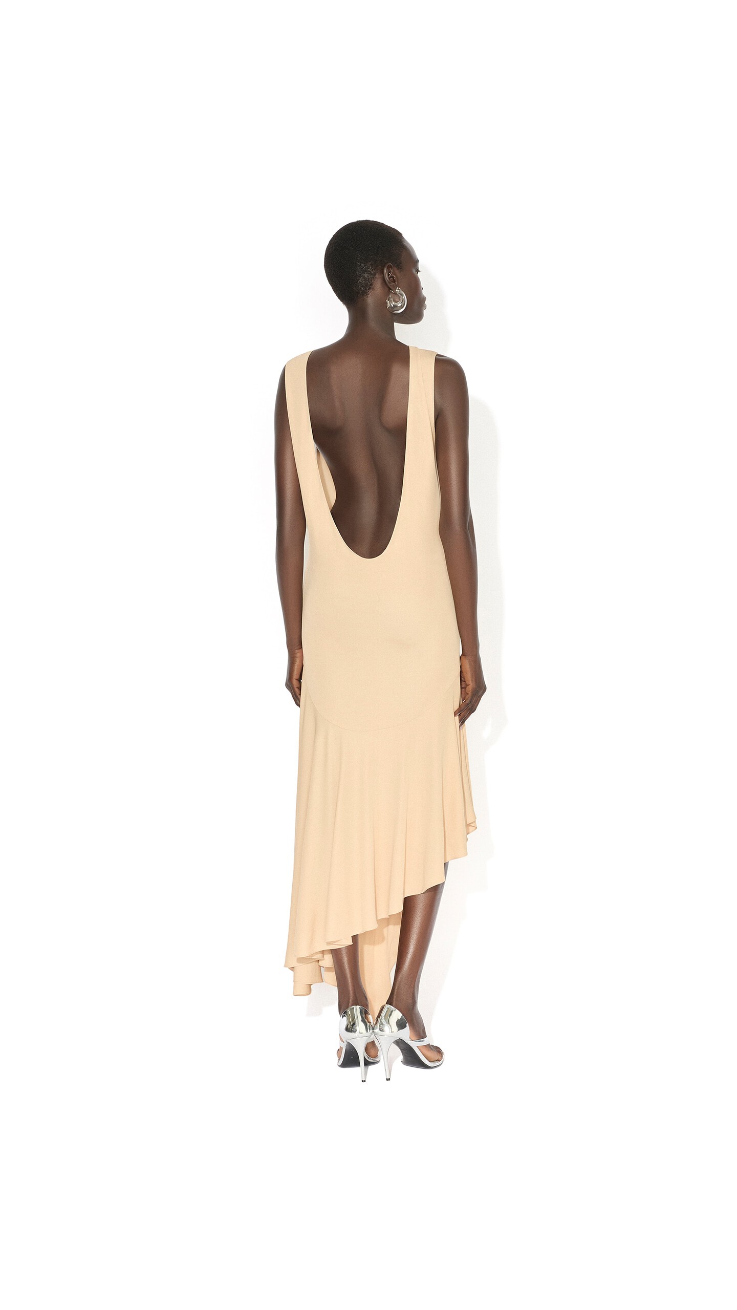 ALA&Iuml;A BACKLESS JERSEY CREPE DRESS BEIGE POWDER - View 3
