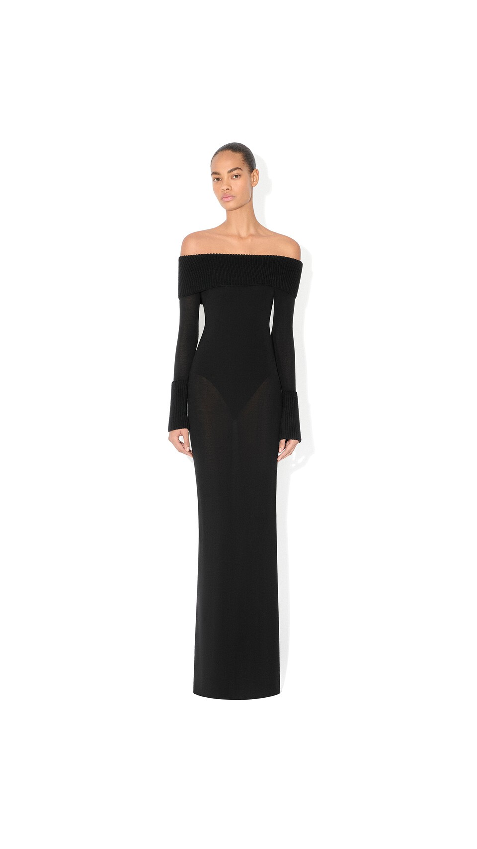 ALA&Iuml;A MERINO OFF-SHOULDER DRESS BLACK - View 2