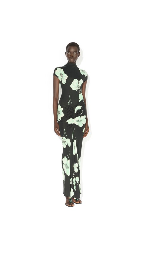 ALA&Iuml;A DRAPED PRINTED DRESS BLACK - View 2
