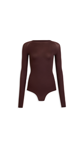 CHOCOLATE - ALA&Iuml;A ROUND NECK SECOND-SKIN KNIT BODYSUIT