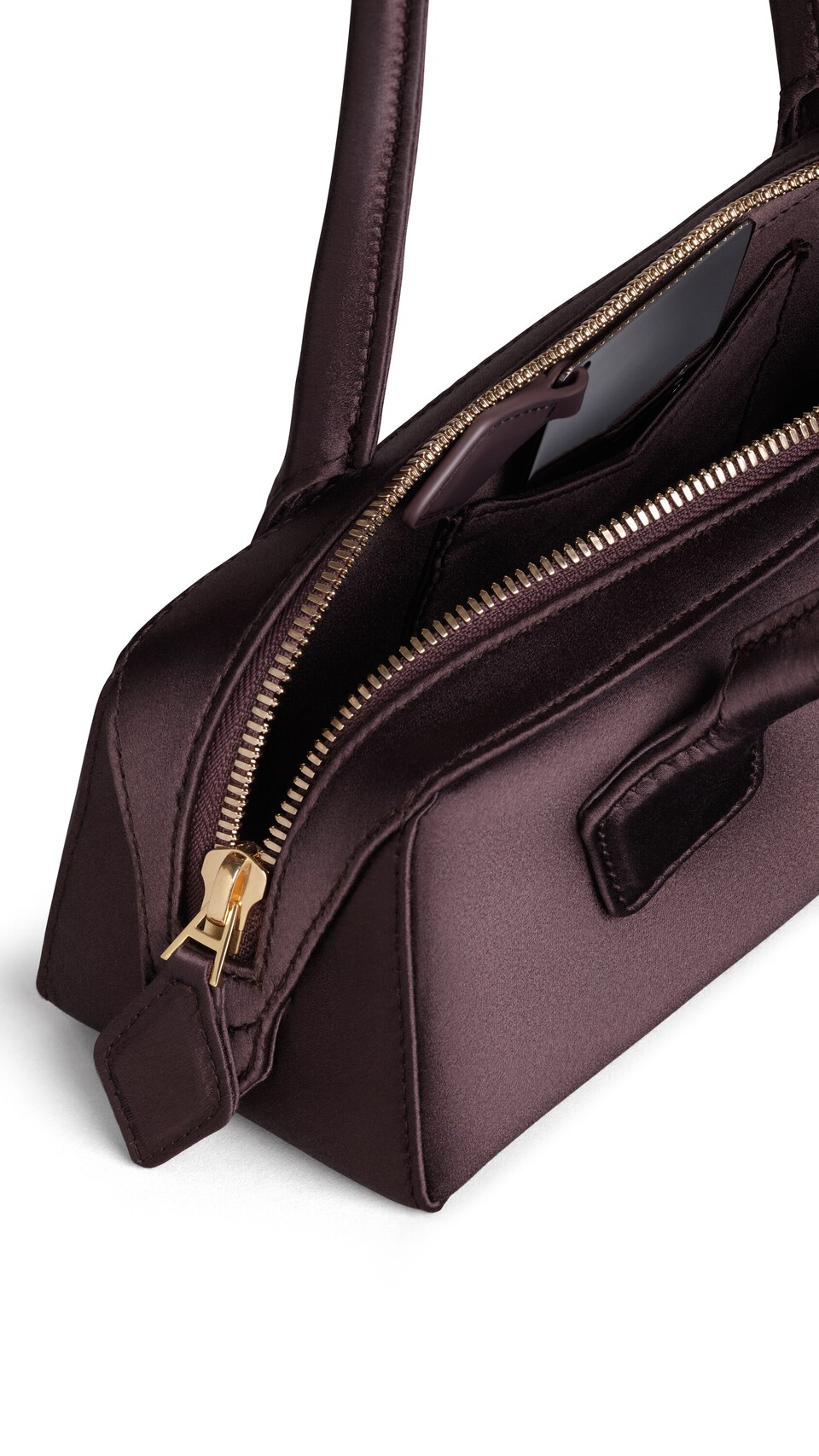 ALA&Iuml;A LE TECKEL SMALL BAG IN SATIN DARK BROWN - View 3