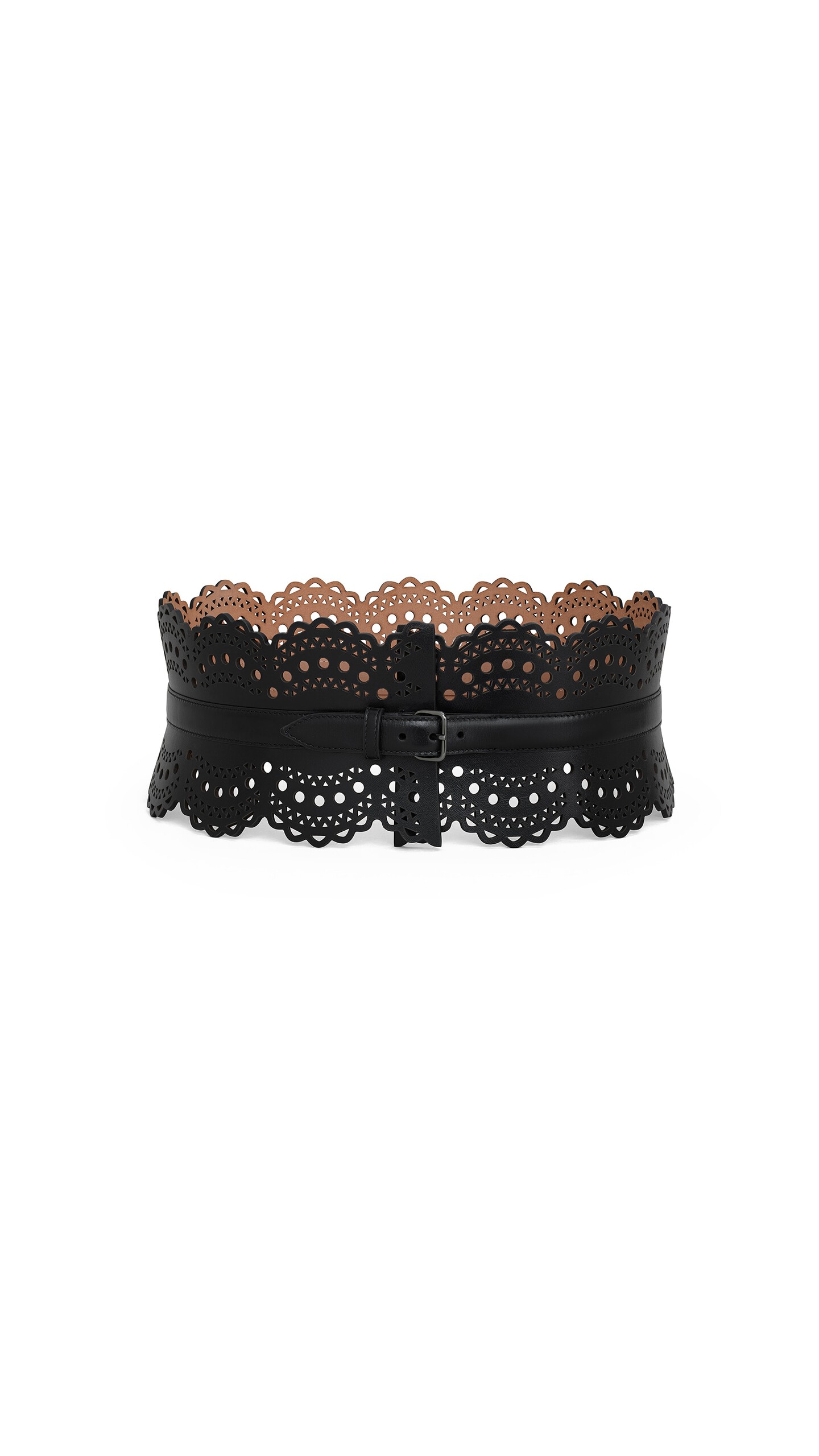 ALA&Iuml;A Bustier belt in vienne wave calfskin BLACK