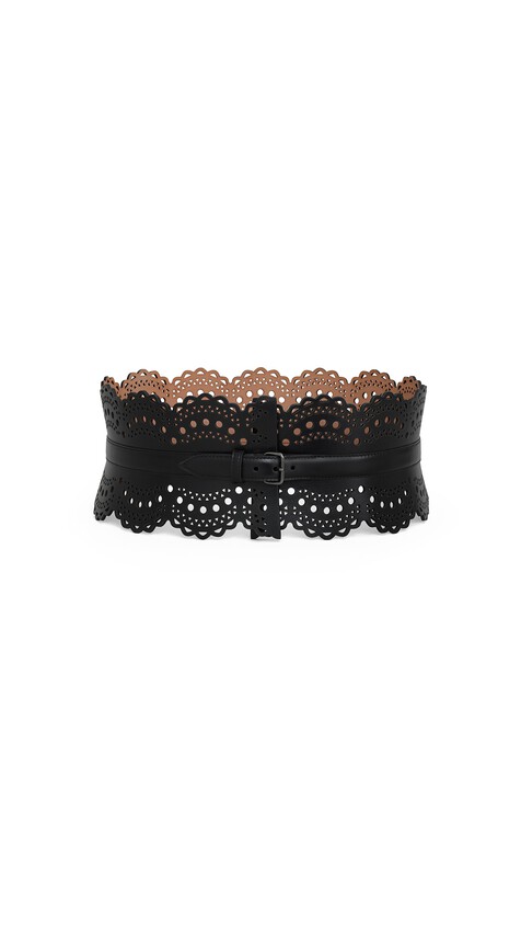 ALA&Iuml;A Bustier belt in vienne wave calfskin BLACK