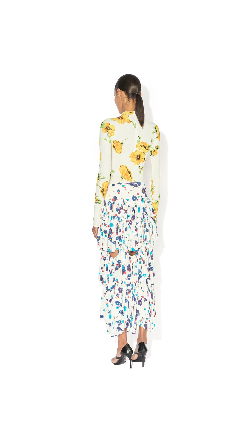ALA&Iuml;A DRAPED PRINTED SKIRT WHITE/BLUE - View 3