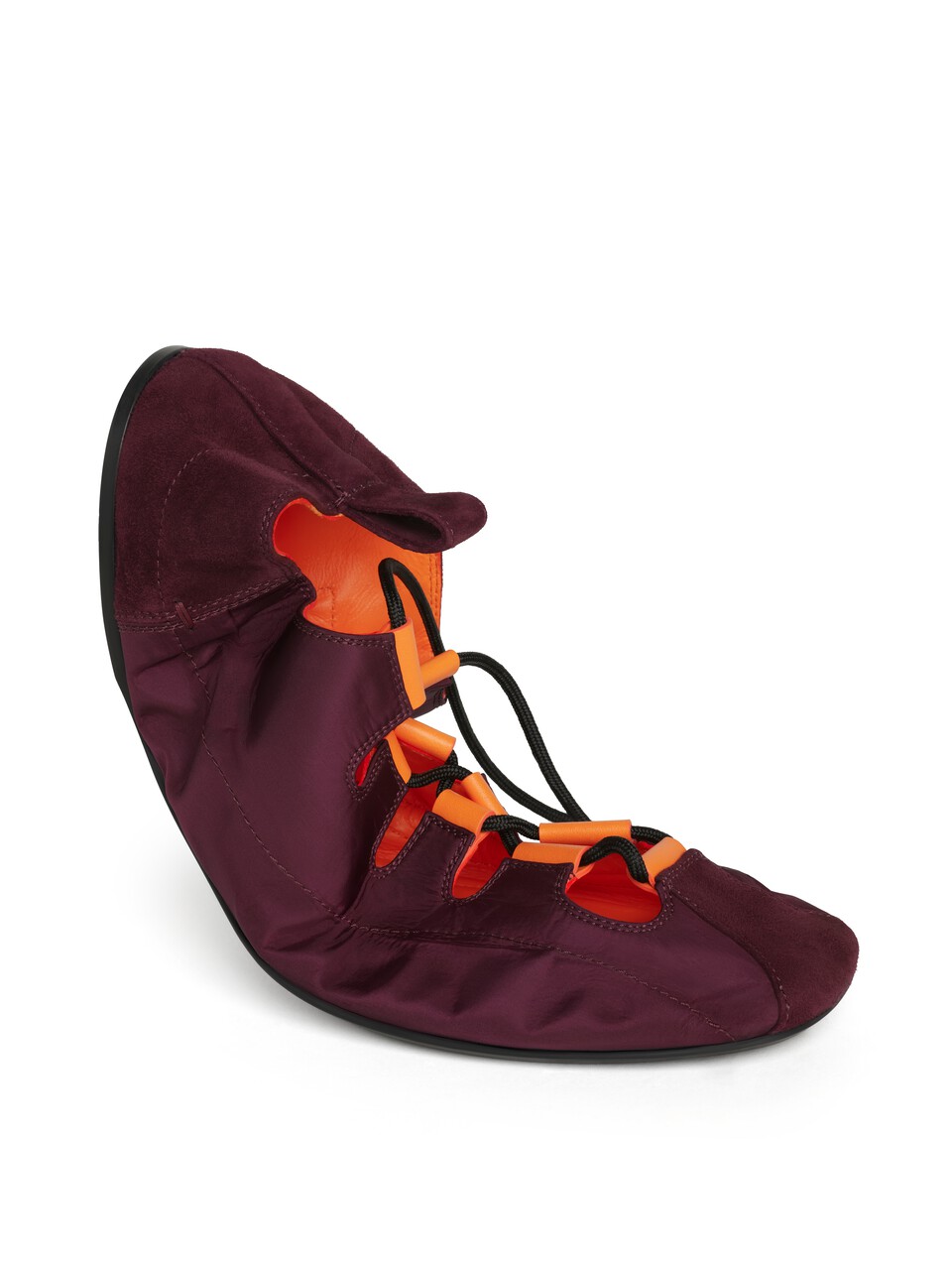 ALA&Iuml;A FOLD LACED FLATS IN NYLON AND SUEDE BORDEAUX - View 3