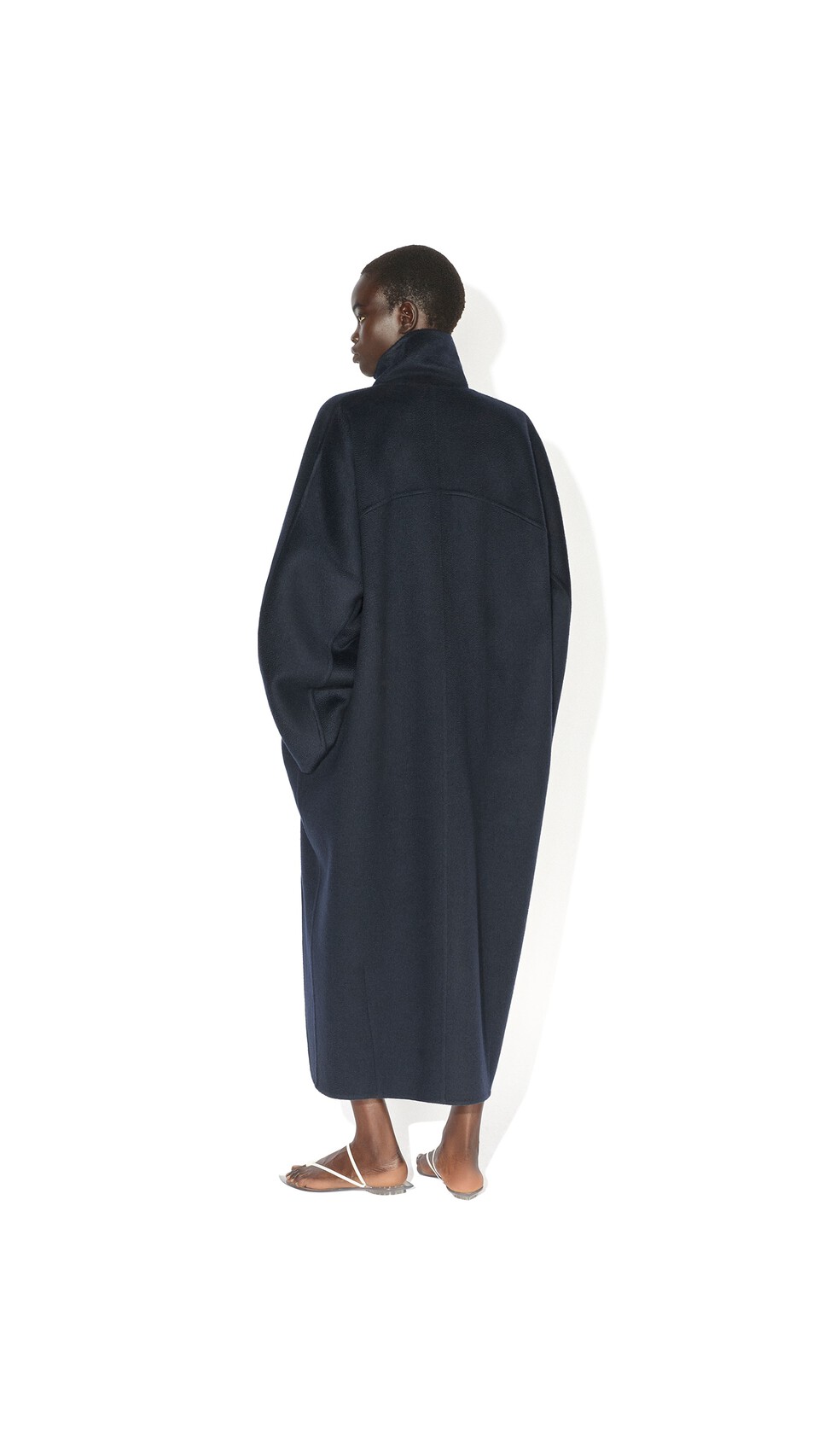 ALA&Iuml;A ASYMMETRIC DOUBLE FACE CACHMERE COAT MIDNIGHT - View 4
