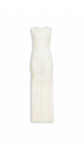 NATURAL WHITE - ALA&Iuml;A FRINGED BEADED KNIT DRESS
