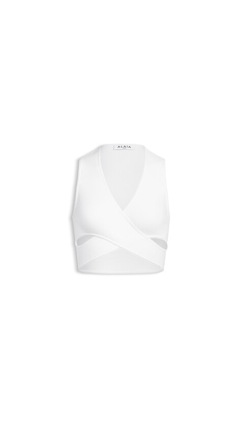 ALA&Iuml;A RIBBED JERSEY WRAPPED TOP WHITE