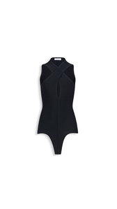 BLACK - ALA&Iuml;A CROSS-FRONT KNIT BODYSUIT