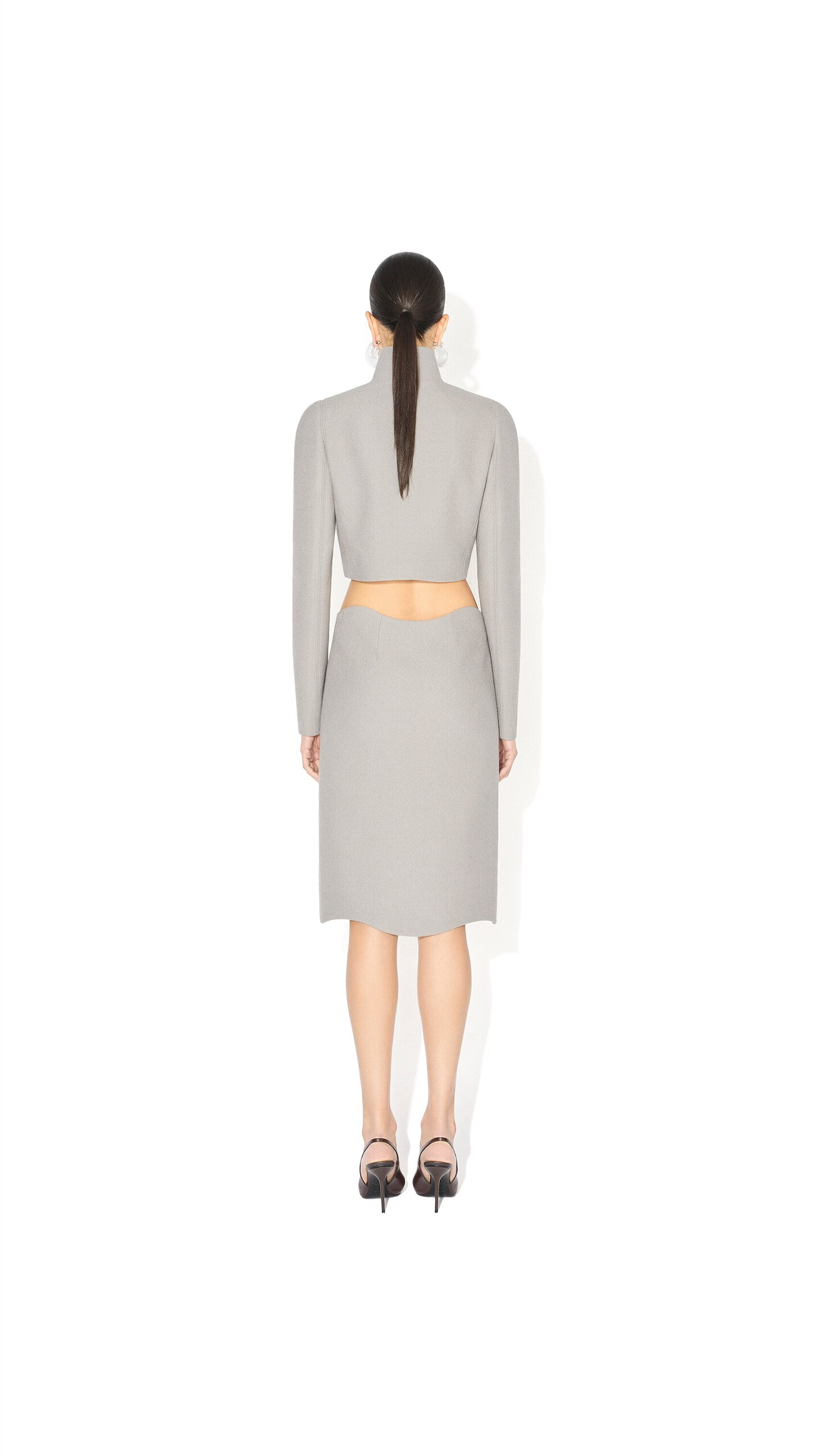 ALA&Iuml;A CURVED WOOL CREPE SKIRT GREY - View 3