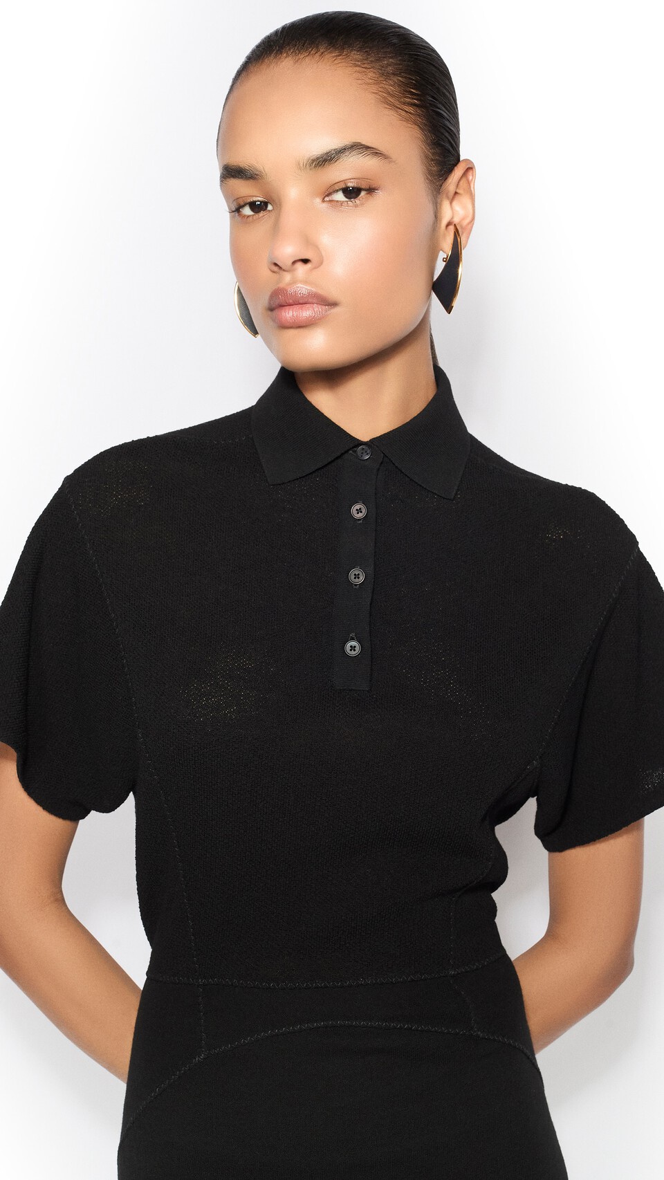 ALA&Iuml;A WOOL-BLEND POLO DRESS BLACK - View 4