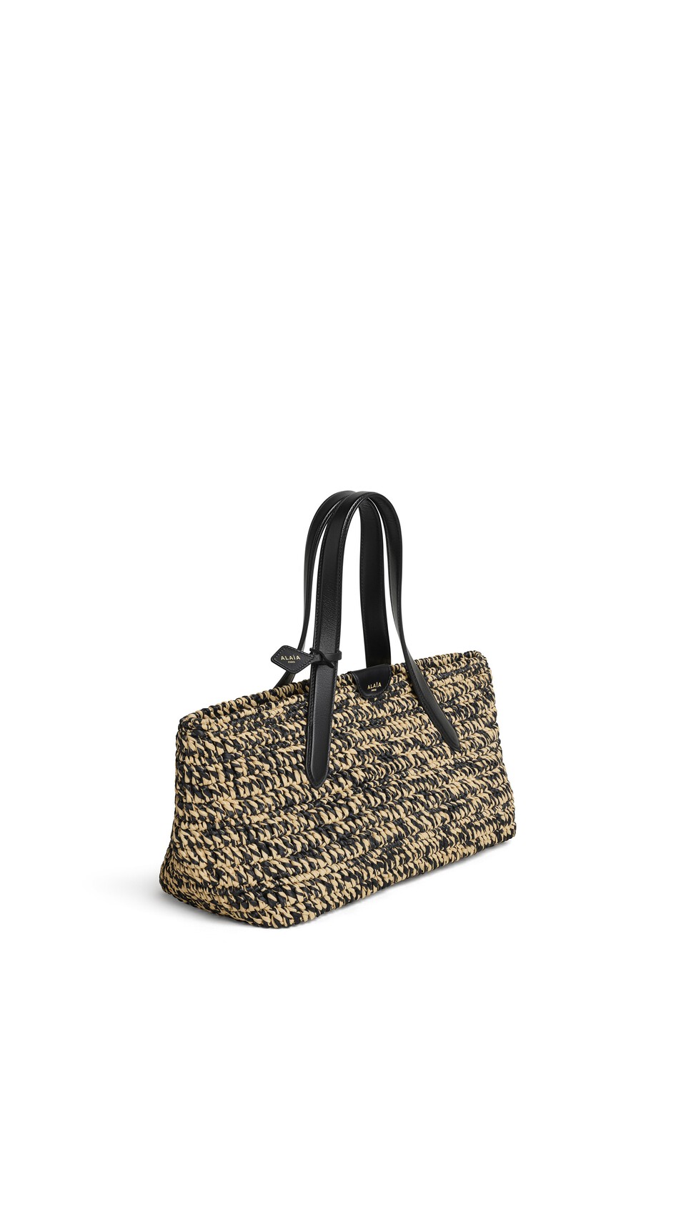 ALA&Iuml;A LE PANIER EAST WEST MEDIUM IN RAFFIA NATURAL/BLACK - View 2