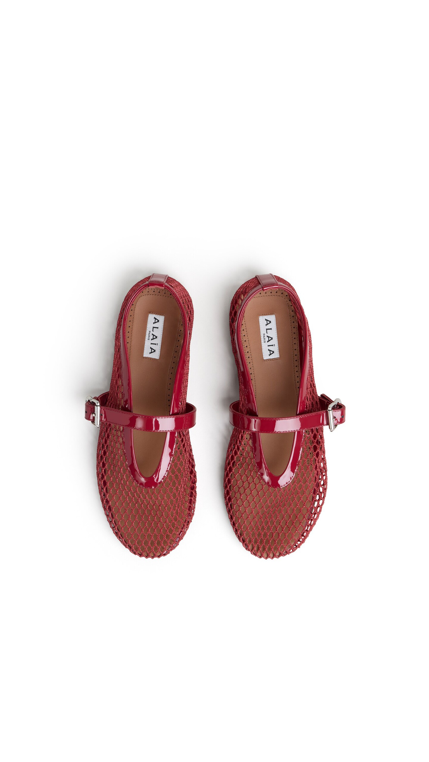 ALA&Iuml;A BALLET FLATS IN FISHNET CARMINE - View 4