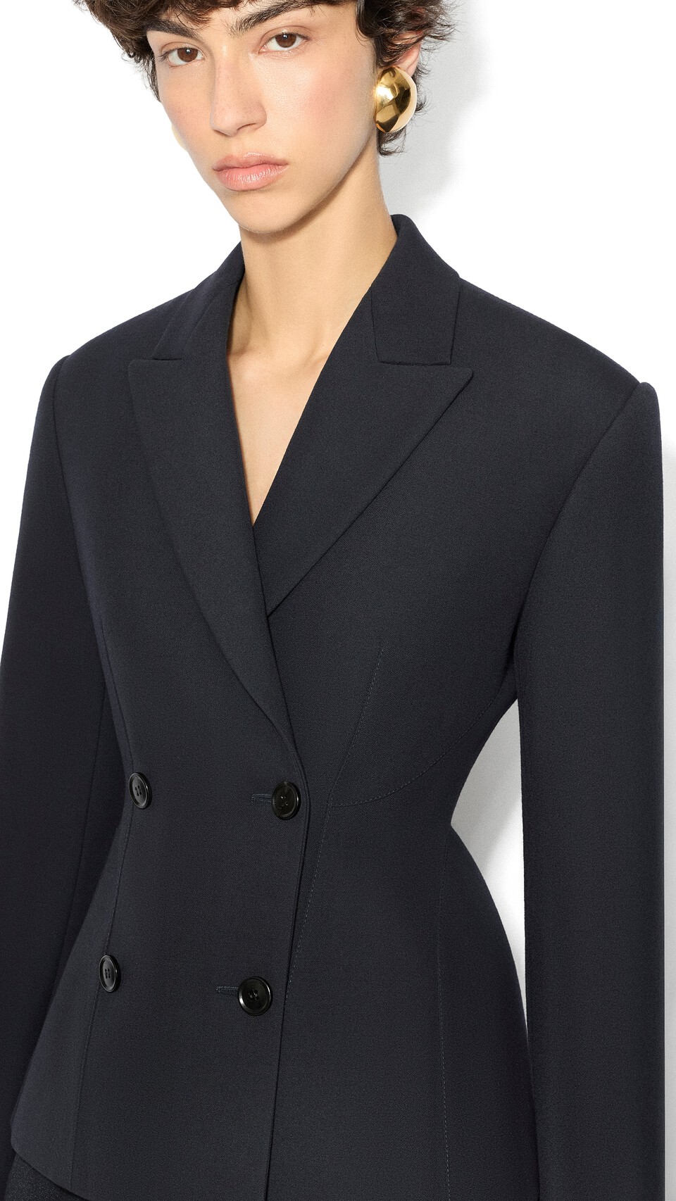 ALA&Iuml;A LIGHT WOOL DOUBLE-BREASTED JACKET MIDNIGHT - View 4