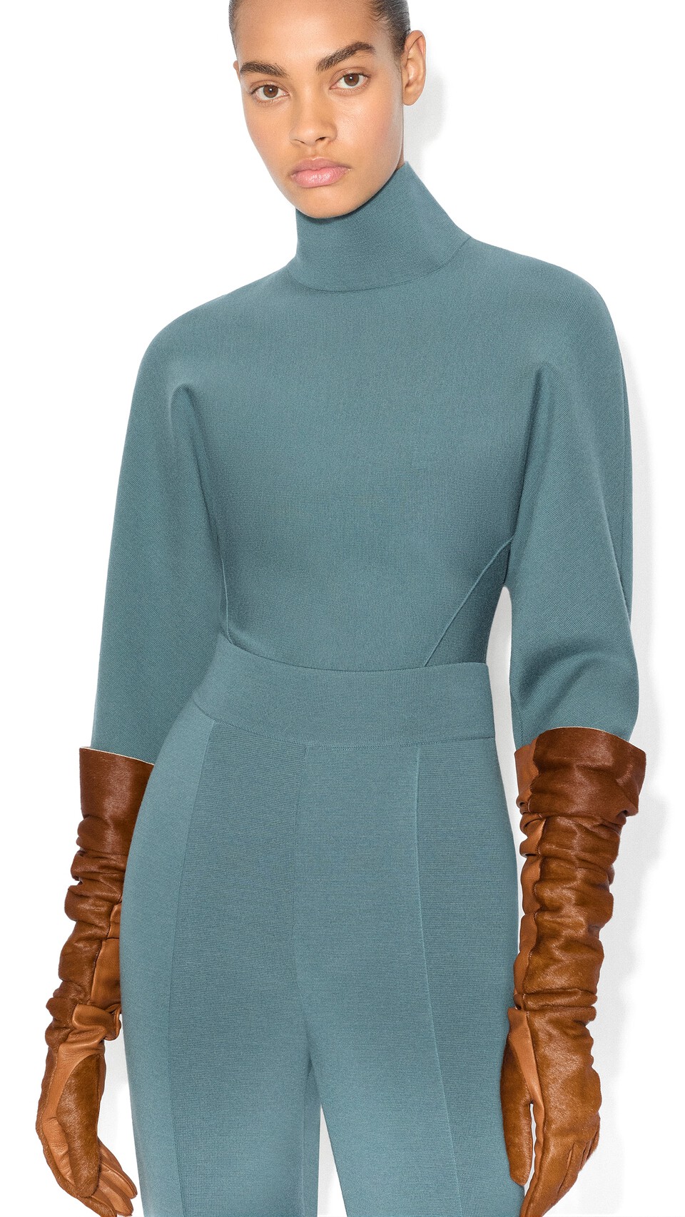 ALA&Iuml;A PANTALON FUSEL&Eacute; EN MAILLE DE LAINE GRIS BLEU - View 3