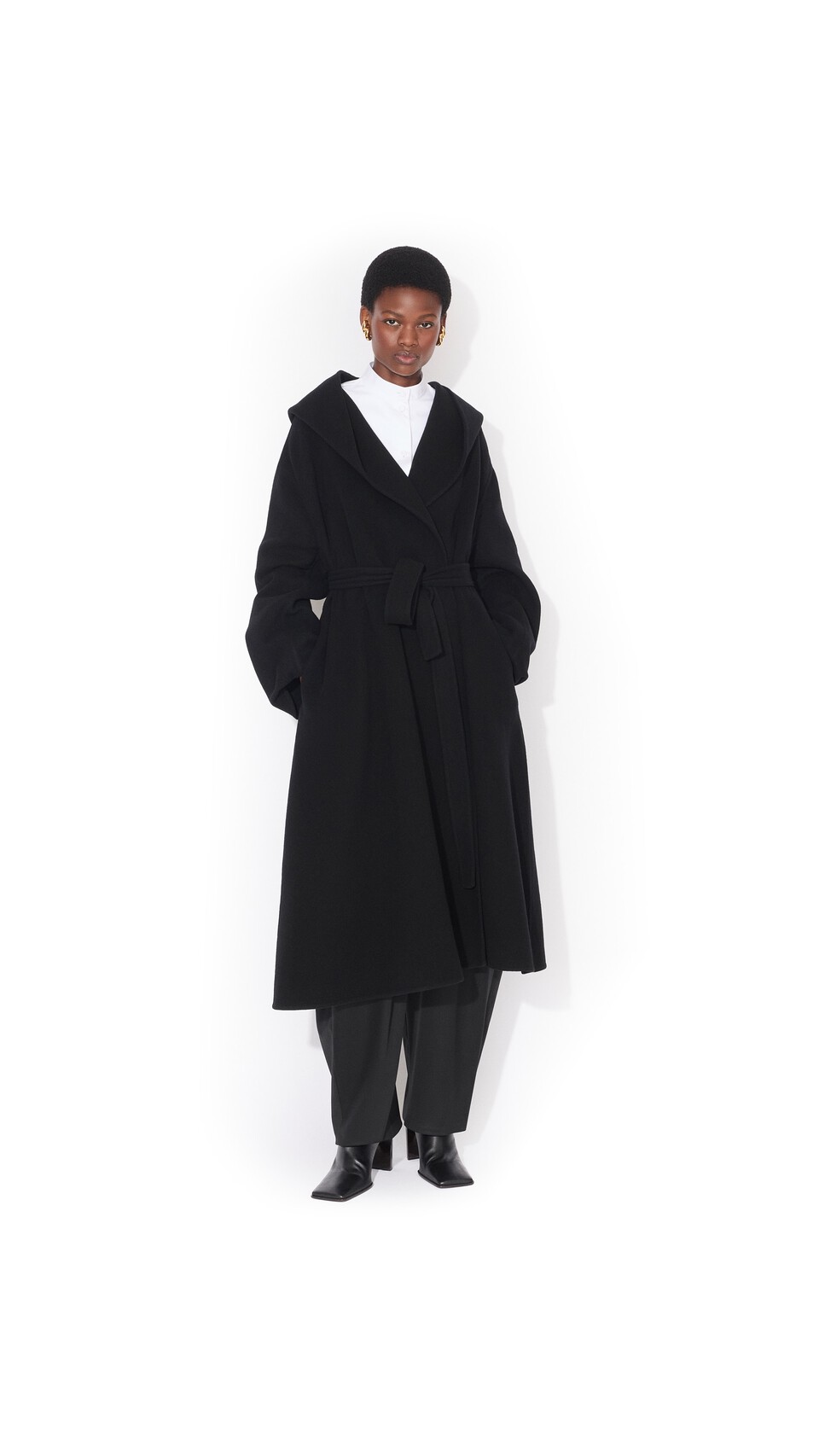ALA&Iuml;A HOOD WRAP WOOL COAT BLACK - View 2
