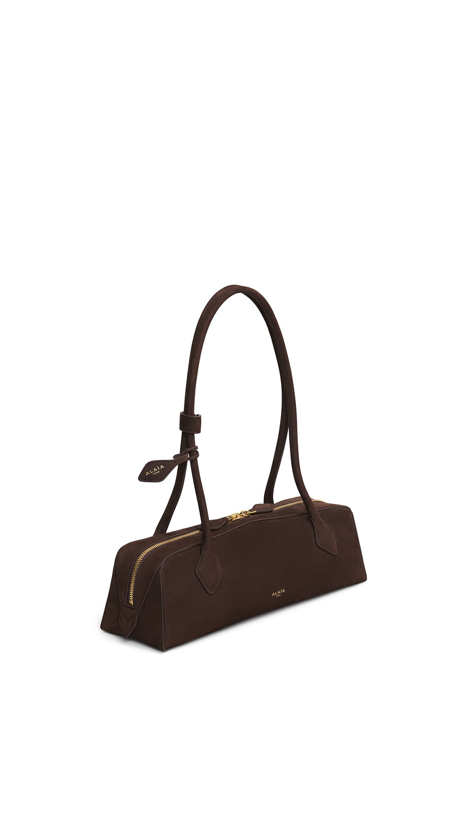ALA&Iuml;A LE TECKEL MEDIUM BAG IN NUBUCK BROWN/GOLD - View 2