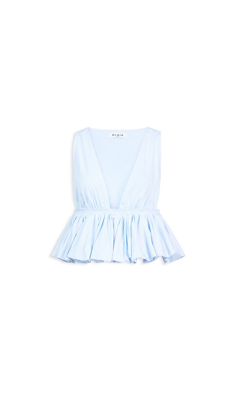ALA&Iuml;A STRIPED COTTON PEPLUM TOP BLUE/WHITE