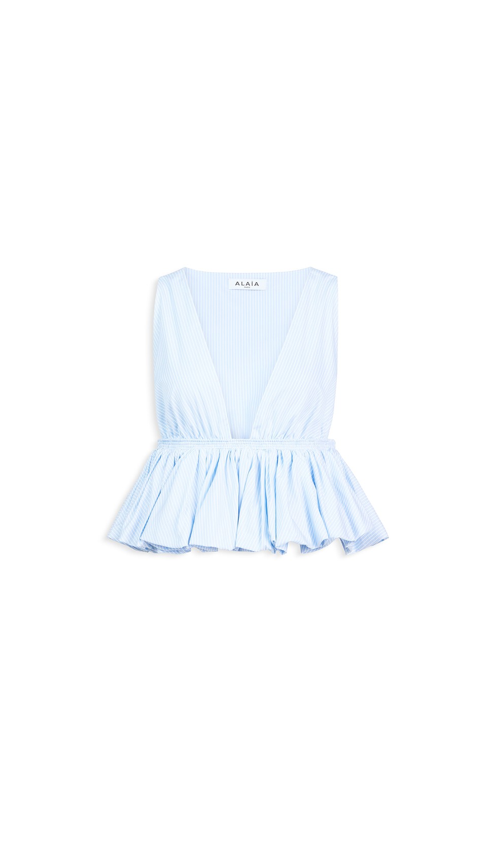 ALA&Iuml;A STRIPED COTTON PEPLUM TOP BLUE/WHITE