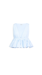 BLUE/WHITE - ALA&Iuml;A STRIPED COTTON PEPLUM TOP