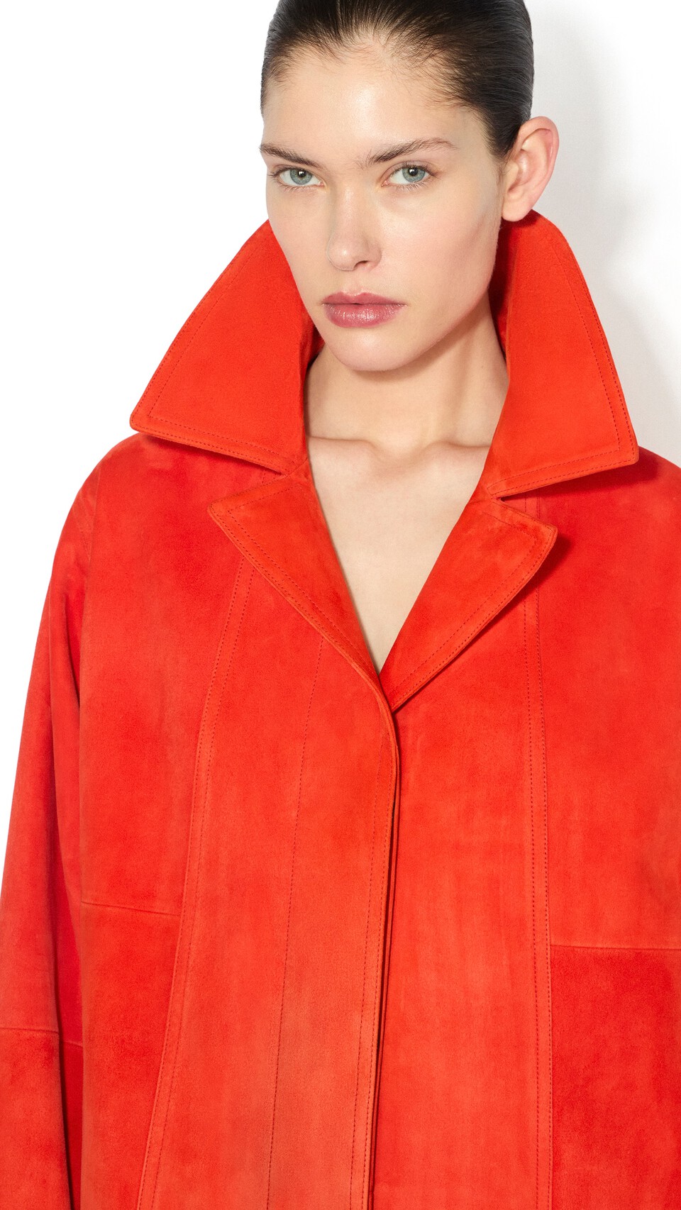 ALA&Iuml;A A-LINE SUEDE GOATSKIN COAT BLOOD ORANGE - View 4