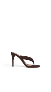 DARK BROWN - ALA&Iuml;A HEEL THONG MULES IN SUEDE