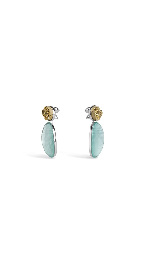 ALA&Iuml;A PENDANT EARRINGS IN PYRITE & PLEXI GREEN/SILVER - View 2