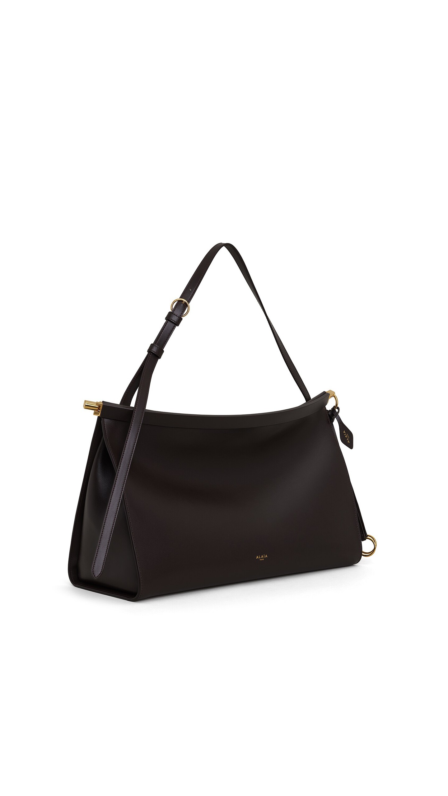 ALA&Iuml;A LE CLICK EAST WEST LARGE BAG IN CALFSKIN DARK BROWN - View 2
