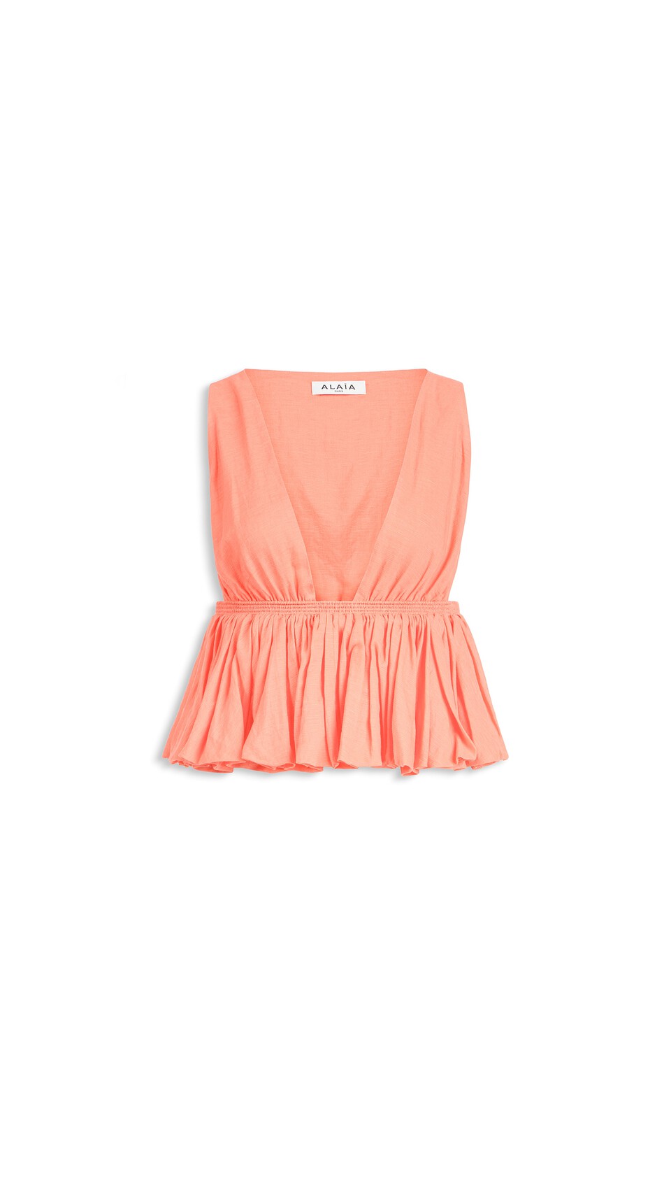 ALA&Iuml;A COTTON LINEN BLEND PEPLUM TOP CORAL