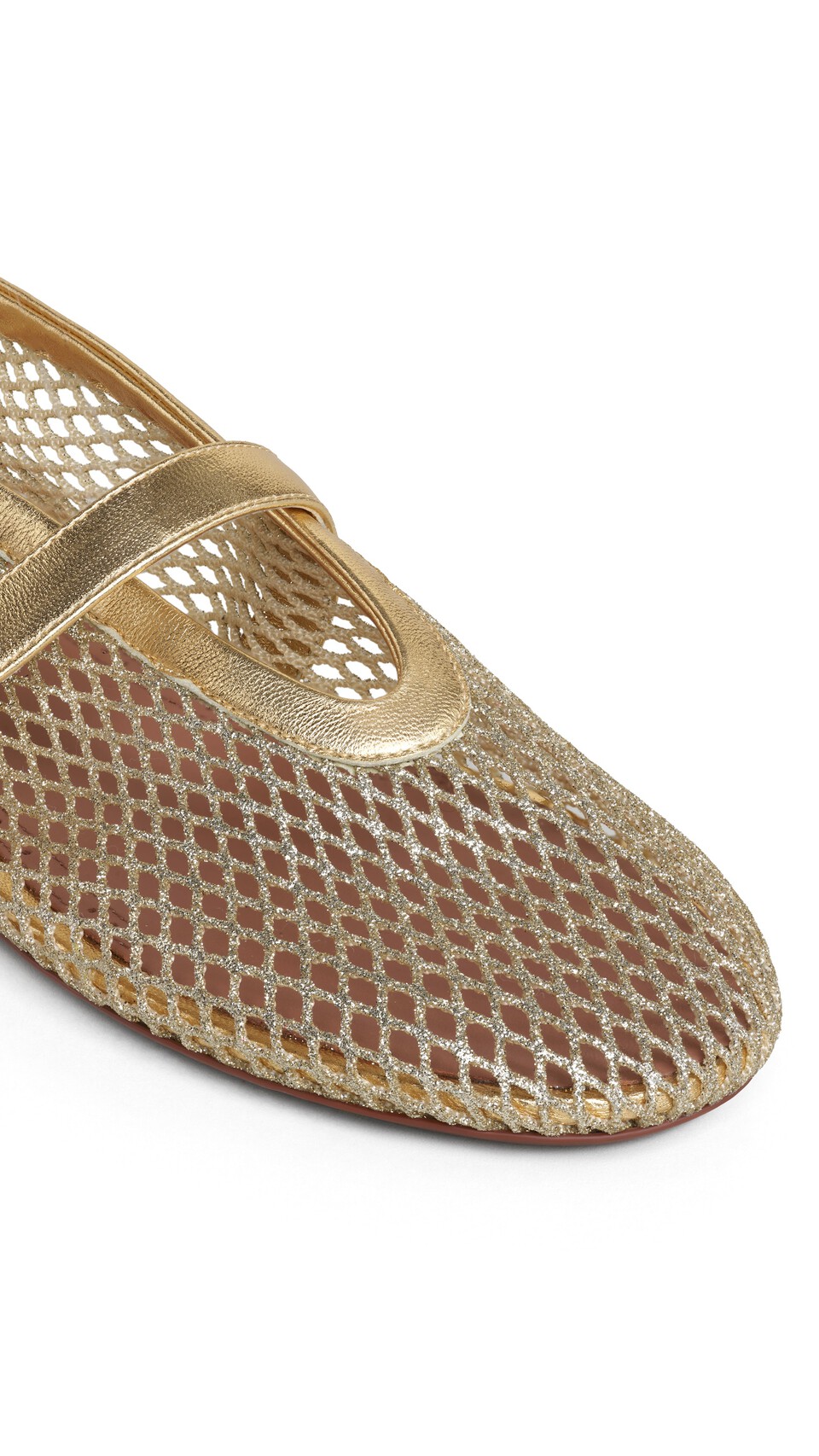 ALA&Iuml;A BALLET FLATS IN LAMINATED FISHNET PLATINUM - View 3